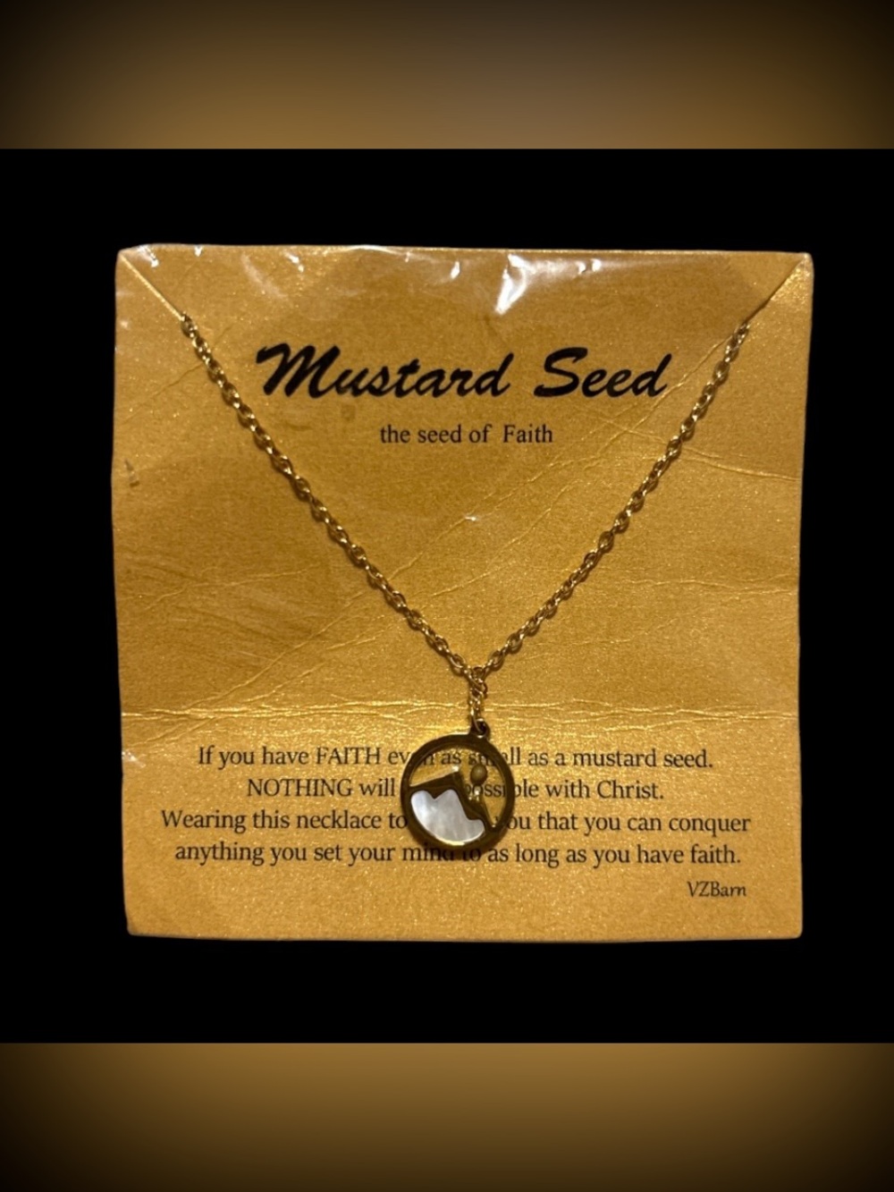 Mustard Seed Gold Tone Necklace with White Seed Accent